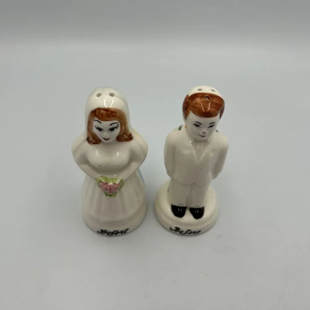 Vintage “BEFORE and AFTER” Bride and Groom Salt and Pepper Shakers - Philippines